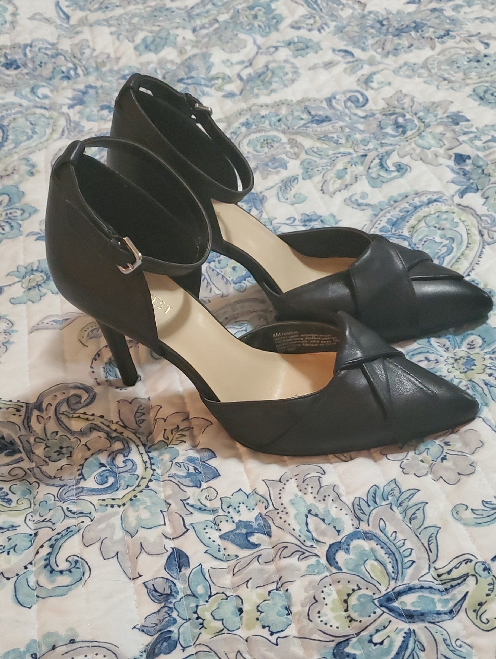 Nine West Black Pointed Ankle-Strap Heels with Crossover Detail